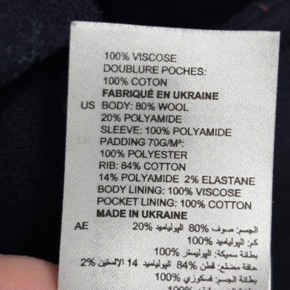 Sandro Gilmour Shell Paneled Wool Blend Coat Asymmetrical Zip Navy Blue 40 - Picture 7 of 9